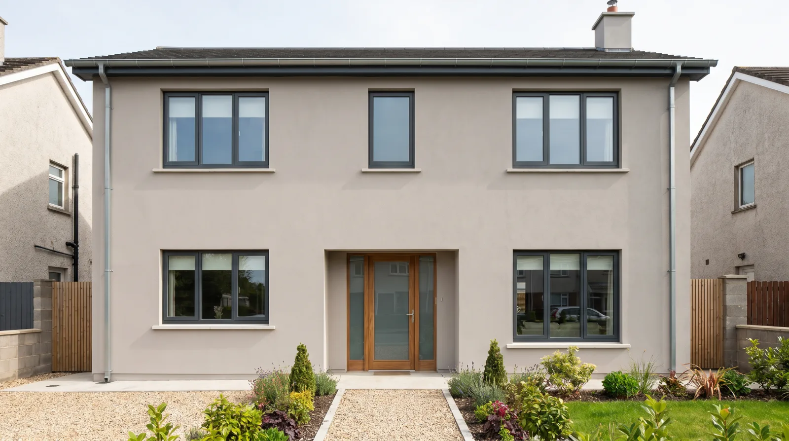Gedämmte, modernisierte Hausfassade nach der energetischen Sanierung in Bonn